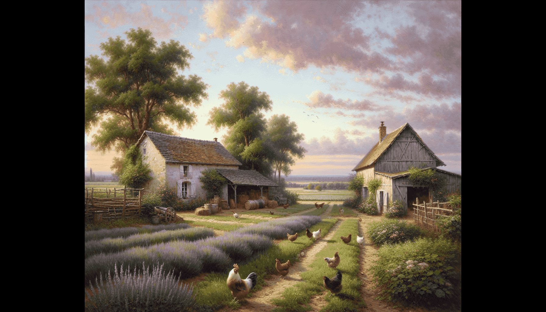 Ferme française avec poulets en plein air