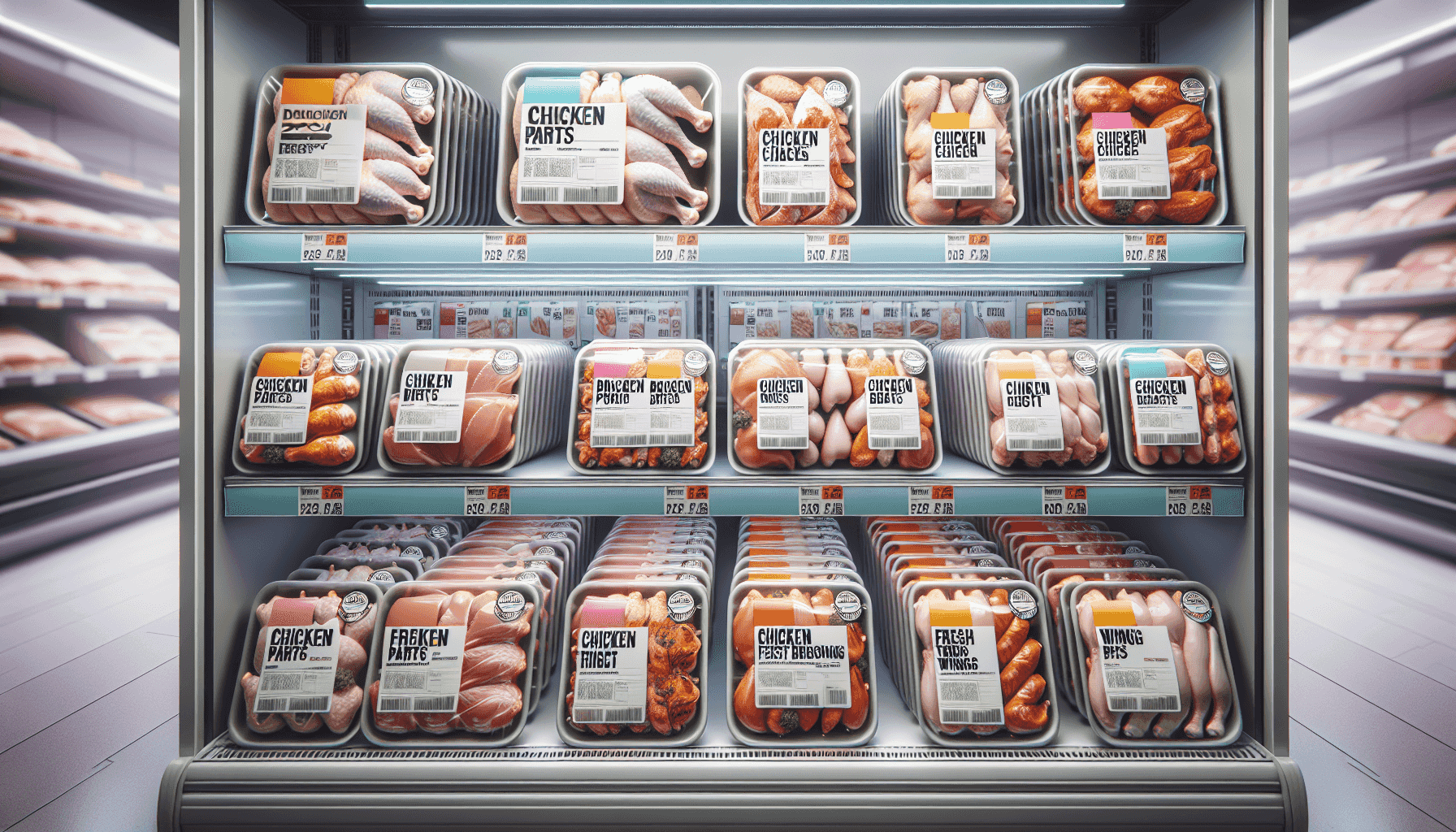 Produits de poulet fraîchement emballés prêts à la vente